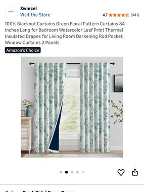 Green Floral Blackout Curtains - 2 Panels